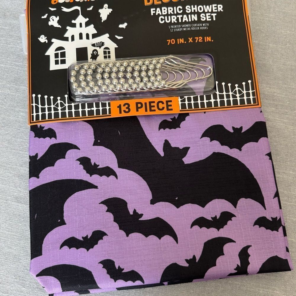 Black Bats Purple Goth Gothic Halloween Shower Curtain Set